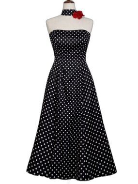 VTG Jessica McClintock For Gunne Sax Polka Dot Halter Dress Black Fit & Flare XS
